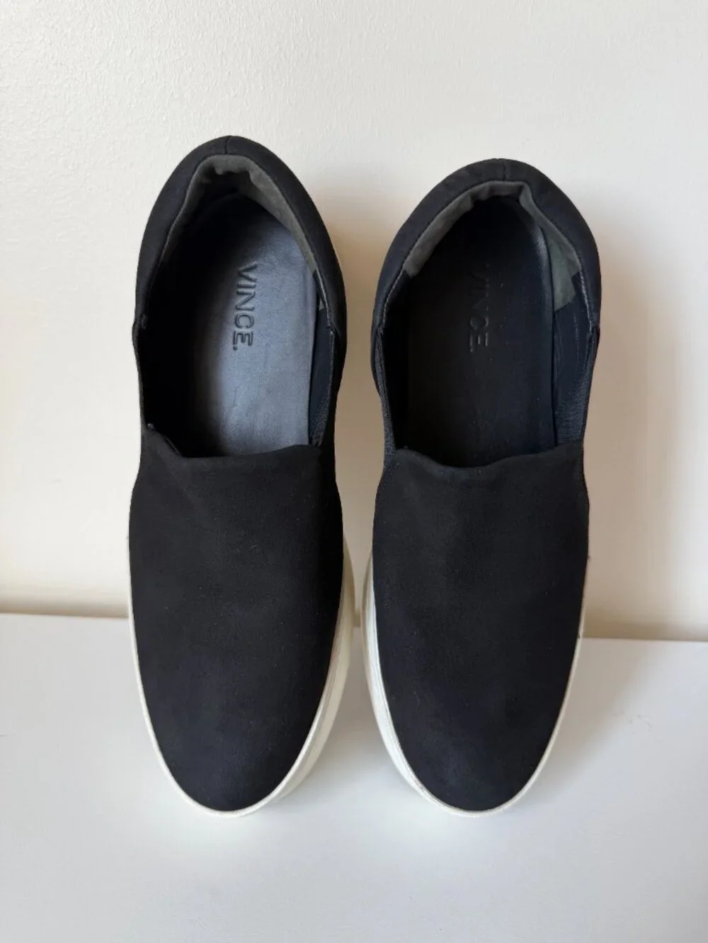 Vince Warren Platform Sneakers | Black Suede Slip-On | Size 7.5 | 1.5 Inch Heel